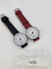 2X Women’s Field Watch 34MM White Dial Black Red Faux Leather Bands NEW Battery