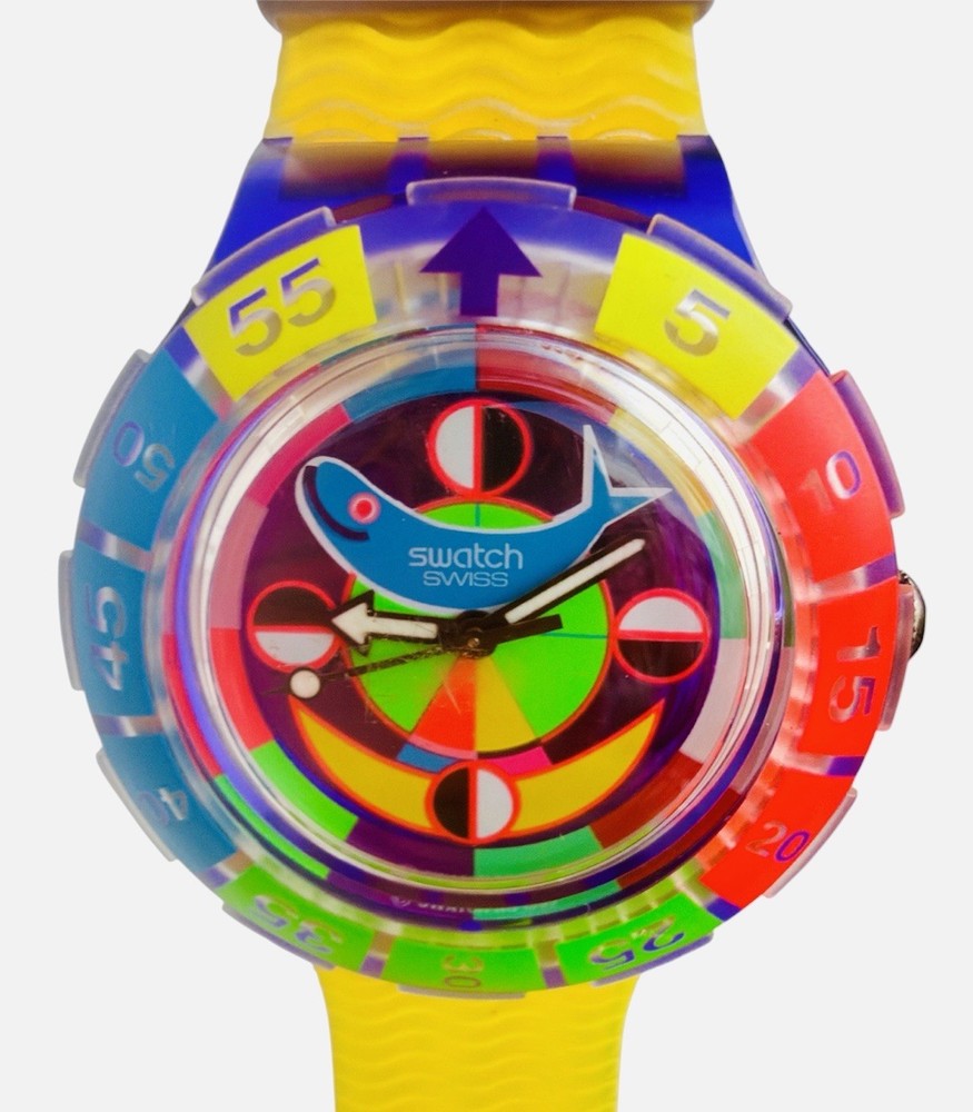Swatch Scuba Watch COLOR WHEEL SDV101 1994 Glow In The Dark Swiss Made Diver NOS