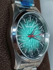 BERNY 2954M Miyota Quartz Luxury Men Lume Sapphire 100M Fume Blue 38mm Watch