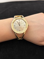 Lavanne Vintage 17J Manual Mechanical Octagon Gold Tone Bangle Watch Silver