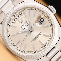 ROLEX MENS DAY-DATE 18239 36MM SILVER DIAL 18K WHITE GOLD PRESIDENT WATCH