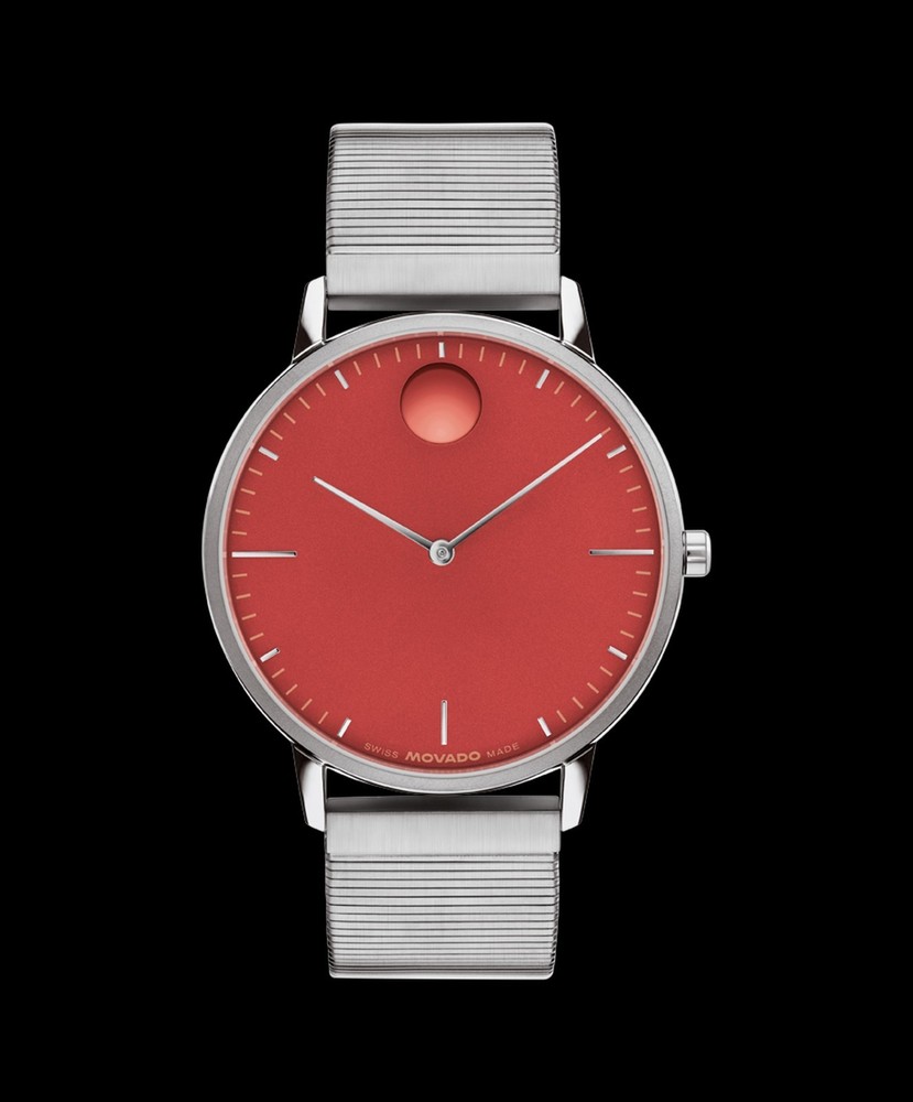 MOVADO BOLD FACE 3640178 RED DIAL SILVER ION MESH SS BAND 41 mm MEN’S WATCH