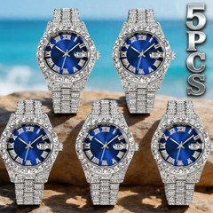 MEN AND WOMEN 5PCS PACK LUXURY SILVERY ANALOG WATCHES