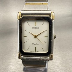 Seiko Dolce Watch Men 25mm Silver Dial Two Tone Rectangle 7741-5050 New Battery
