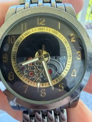 FMD FMDPU009 Skeleton Dial Quartz Analog Men’s Watch with Black Link Band