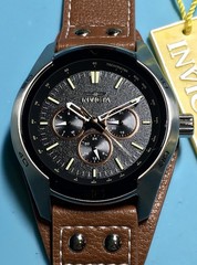 INVICTA BUNDT STRAP MULTI-DIAL DAY DATE COACHMAN QUARTZ WATCH BLACK BRONZE BROWN
