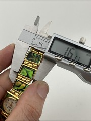 Vtg LA Express Ladies 21mm Watch Gold Tone Abalone Band MOP Dial 7″ – RUNS