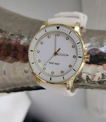 Nine West Women’s White Silicone Band Analog Wristwatch Gold-Tone Case