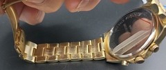 VTG Accutime 47mm All SS Gold Tone Japan Quartz Watch Rotating Bezel New Battery