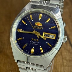 Orient Crystal 3 Stars Blue Wave Vintage automatic 21 jewels Japan mens watch