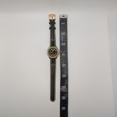 Vtg Reebok Sport Watch Silver/Gold-tone 100M Black Leather Band 28mm New Battery