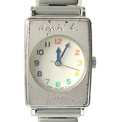 Agnes b. Paris Colorful Numeric Watch Seiko V401 Rectangle Silver Y2K 00 Japan