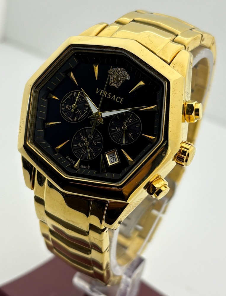Refurbished Versace V-Legend Chrono Quartz Black Dial Gold-Plated Wristwatch