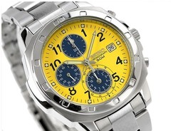 [☆New]SEIKO SND409 Chronograph Overseas Model Yellow Navy Stainless Quartz Watch