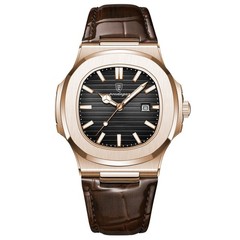 POEDAGAR Men Square Watch Textured Dial Leather Strap Luminous Waterproof Quartz