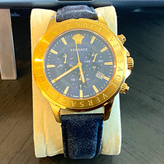 Versace Men’s Swiss Quartz Chronograph Date 44mm 50m Blue Dial Leather