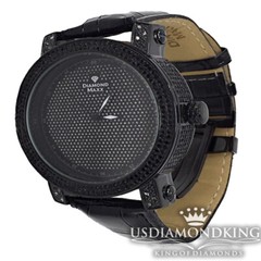 Men’s All Black Celebrity Style Micro Pave Genuine .12ctw Diamond Watch