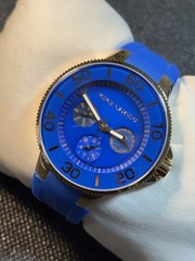 Ladies Vince Camuto Stainless Rose Gold Tone & Blue Women Watch WR100FT,Day/Date