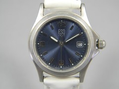 ESQ Swiss Watch Women 26mm Silver Tone Blue Dial Date New Leather Band & Battery