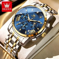 OLEVS Men’s Quartz Watch Red Face Luminous Watch Chronograph Wristwatch
