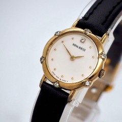 466 Working Nina Ricci Watch New Belt Ladies Gold 6P Diamonds