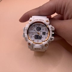 SANDA Sport Watch Digital Analog White Resin Chronograph Alarm Water Resist