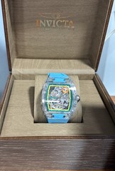 Invicta Artist Automatic Skeleton Tonneau Watch 44mm Clear Case Blue Strap