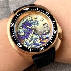 NH35A CUSN8 Solid Bronze Mens Automatic Watch Diver 20ATM Date Kanagawa Dial