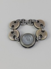 Vintage Fossil F2 ES-1848 Stainless Gray Beige and Black Enamel Circles Women’s