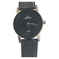 Grenen Denmark Ladies Black & Steel Wristwatch L-22SSLBB-Leather *Needs Battery