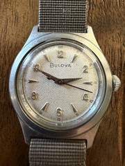 Vintage 1956 Bulova L6 Manual Wind Stainless Steel Textured Dial Runs Great