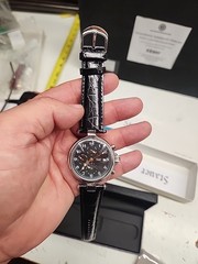 Stauer 27 Jewels Analog Black Dial Silver Wristwatch Leather Strap New In Box