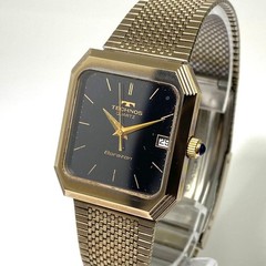 TECHNOS Wristwatch Borazon Quartz Date Display Gold Vintage Authentic From Japan