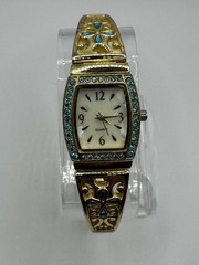 WOMEN GOLD TONE RHINESTONES STRETCH BAND NEW BATTERY WORKS VINTAGE