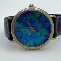 Women’s ID TITANIUM Gold Tone Watch, Multicolor Acid Dial, Black Leather, 32mm
