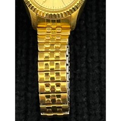 Helbros Womens Gold Tone Quartz Watch Date Fluted Bezel Expansion Band 321-2015