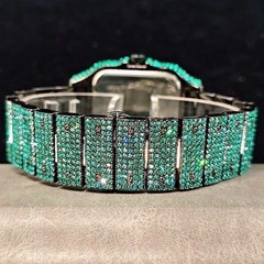 Men’s Iced Out Square Watch Luxury Hip Hop Diamond Roman Dial Quartz Wristwatch