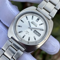 Vintage Seiko 5 Actus SS Automatic Sunburst Cushion Shape Japan Watch 6106-7440
