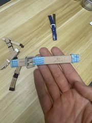 Jean Dousset Light Blue Genuine Leather Band Rhinestone Buckle Women 12mm