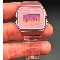 LWS Ros Prism F91W Pink Clear Strap Digital Mod Watch G2U