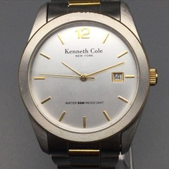 Kenneth Cole New York Mens Watch 36mm Silver Two Tone Date 50M New Battery 6.5″