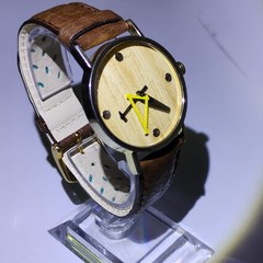 Consort Analog Wood Grain Beige Dial Brown Leather Stainless Steel Wristwatch