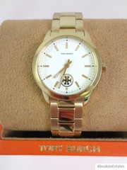 NEW Tory Burch Yellow Gold Collins White Dial Watch TBW1300 Logo NIB
