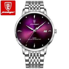 Poedagar Men’s Stainless Steel Purple Dial Quartz Luminous Date Wrist Watch
