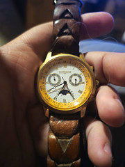 Wittnauer Moon Phase Quartz Date Watch Gold Case Brown Leather 36-39mm