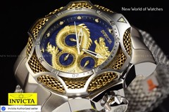 New Invicta Venom Draconis 53mm Golden Predator Silver Tone Mesh SS Chrono Watch
