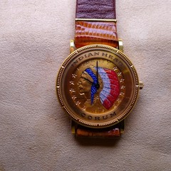 Corum 18K Watch 5 Dollars Indian Head Coin 1915. Brown Leather Strap, Case 31mm