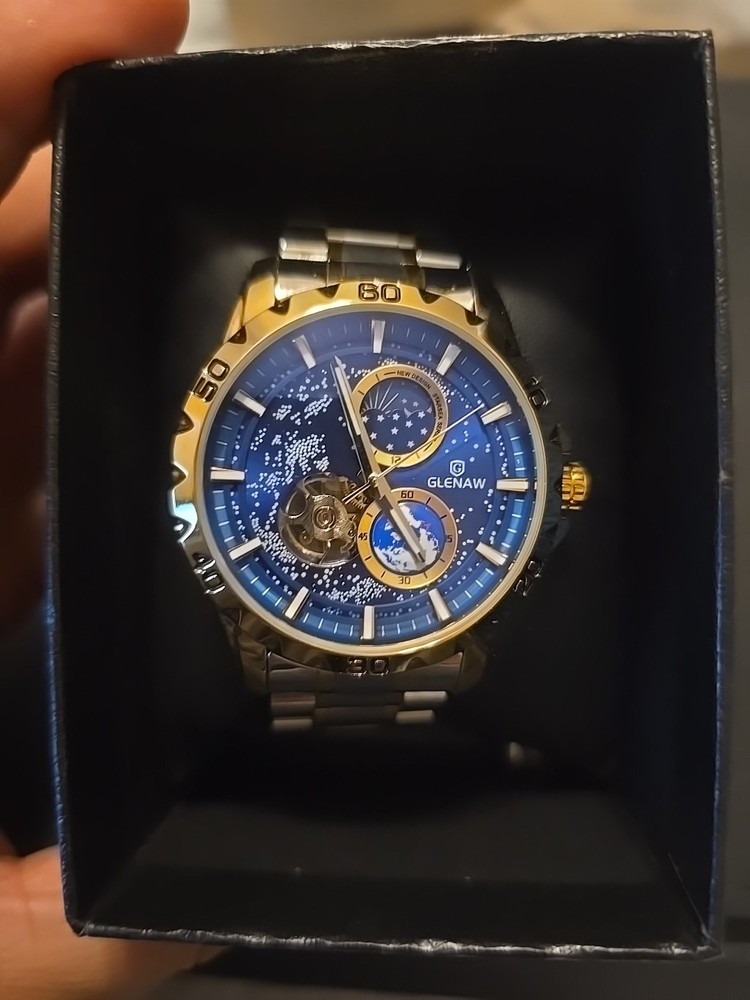 GLENAW Heart Beat Automatic Moonphase Diver Watch Waterproof Men Stainless Steel