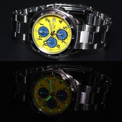 Seiko Chronograph SND409P1 Yellow Dial Quartz Watch Silver Steel Band 40mm