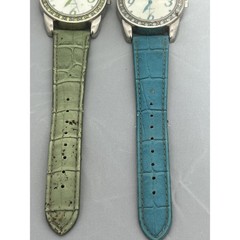 Pair of Women’s Fashion Wristwatches Green & Blue Bands Rhinestone Bezel